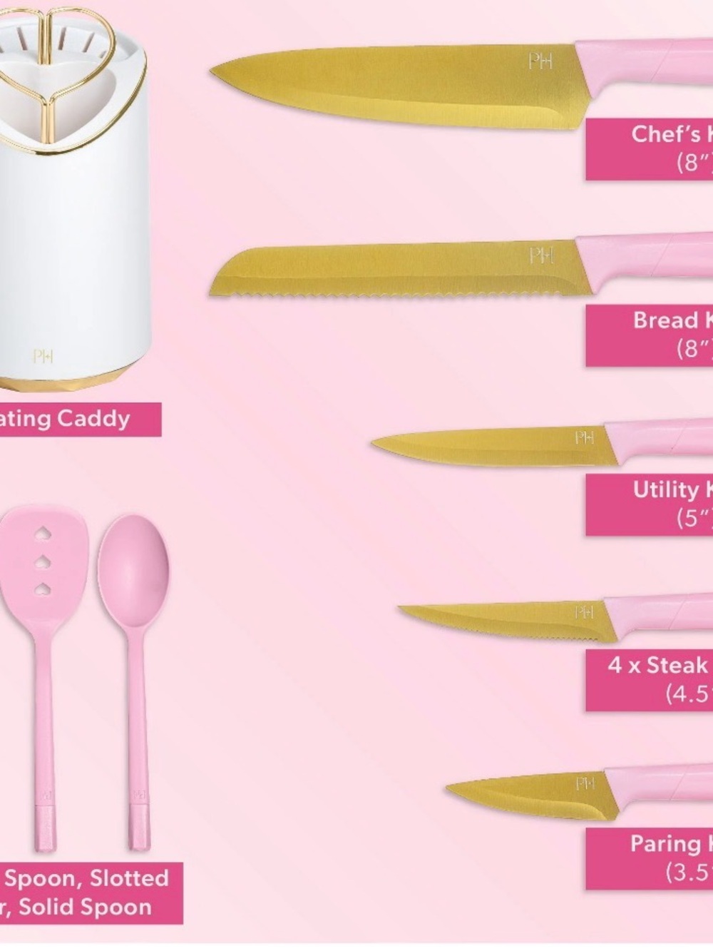 Paris Hilton Pink Kitchen Utensil Set with White Holder - Picture 2 of 6